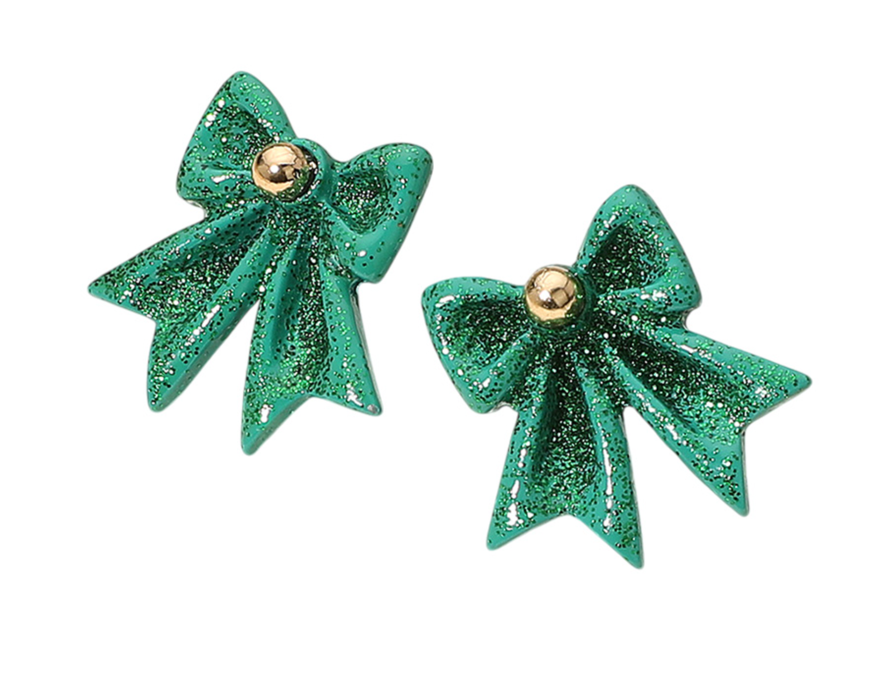 Glitter Bow Earrings - Green