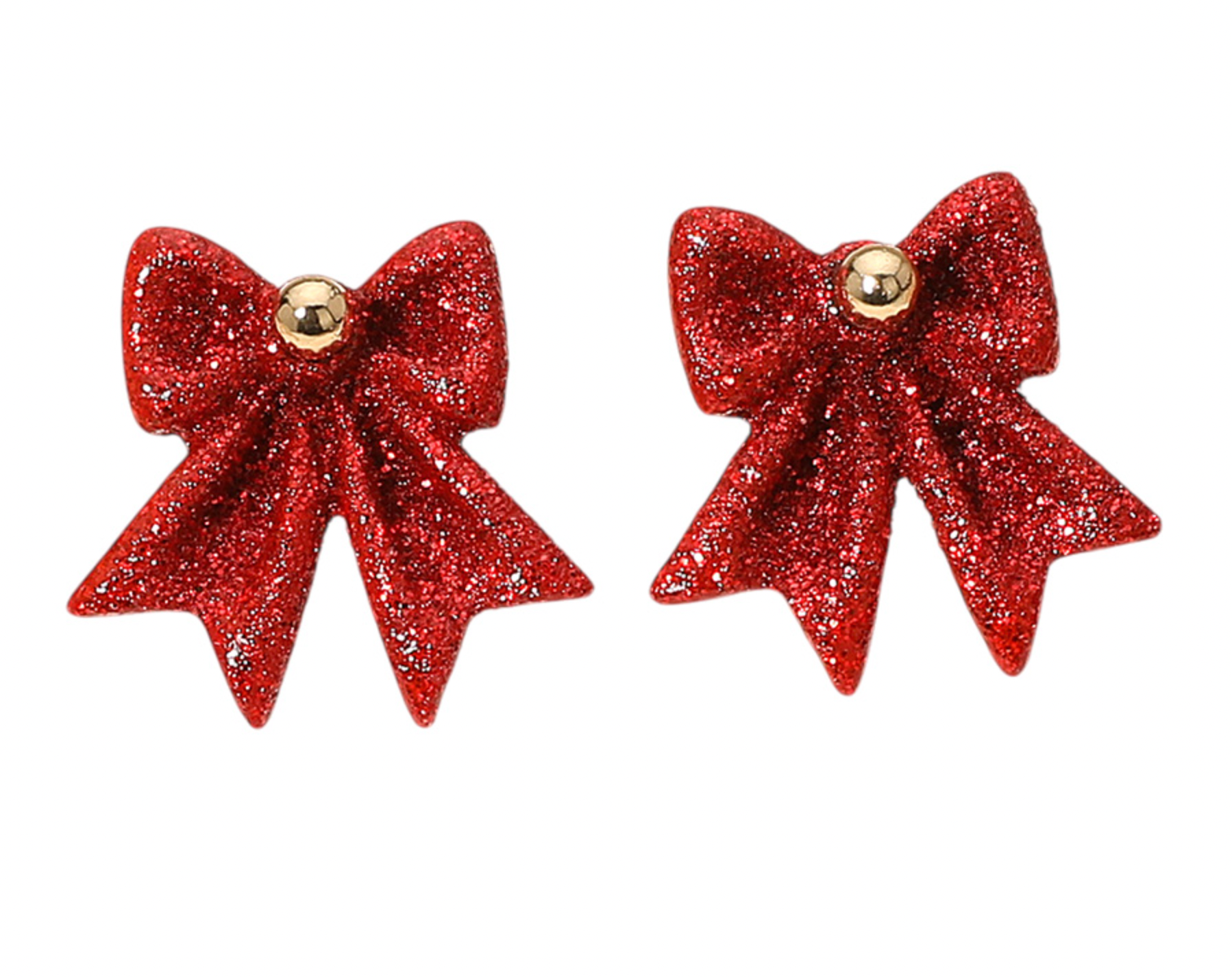 Glitter Bow Earrings - Red