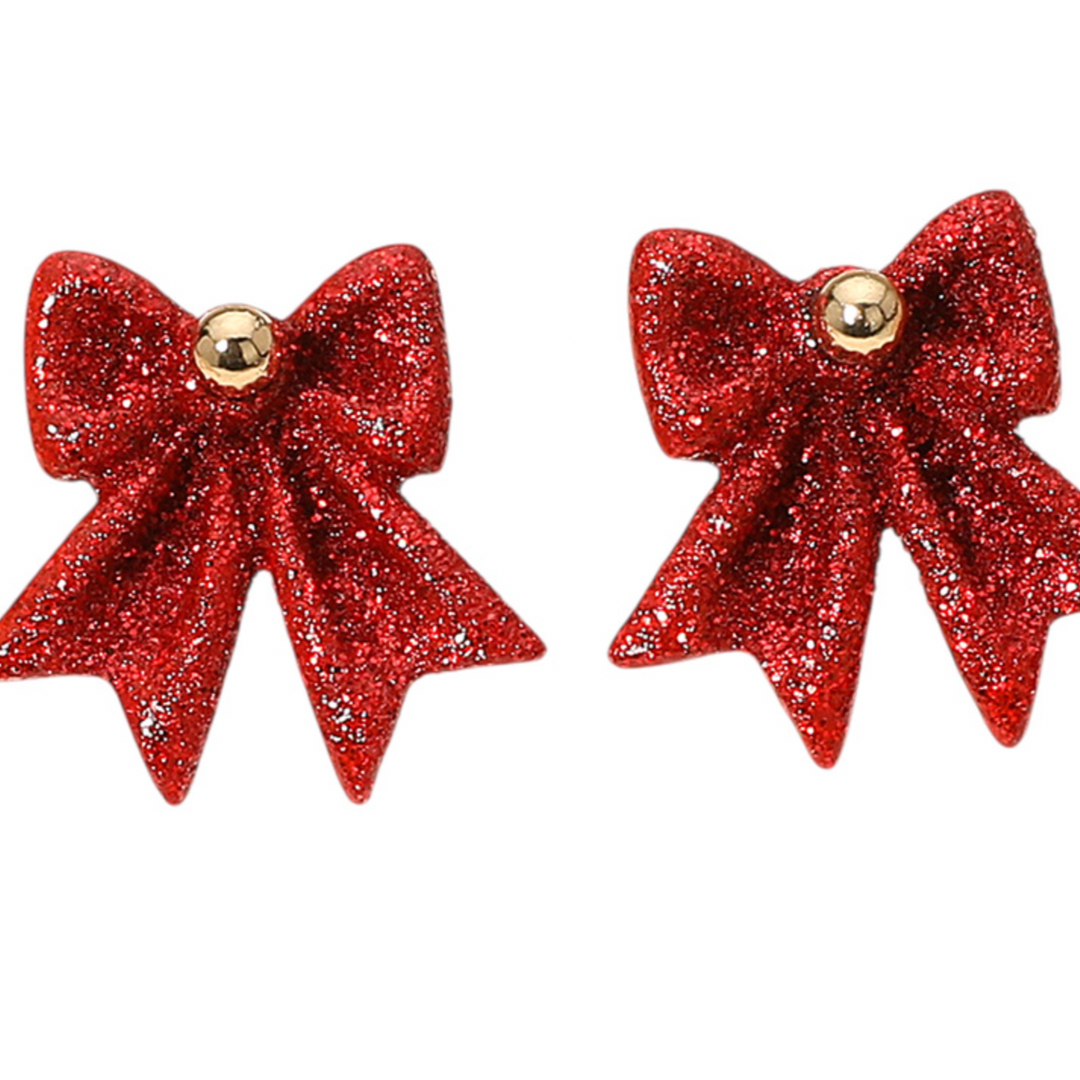 Glitter Bow Earrings - Red