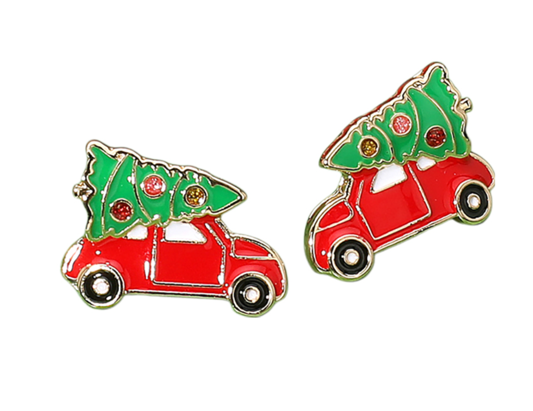 Christmas Tree Red Car Stud Earrings