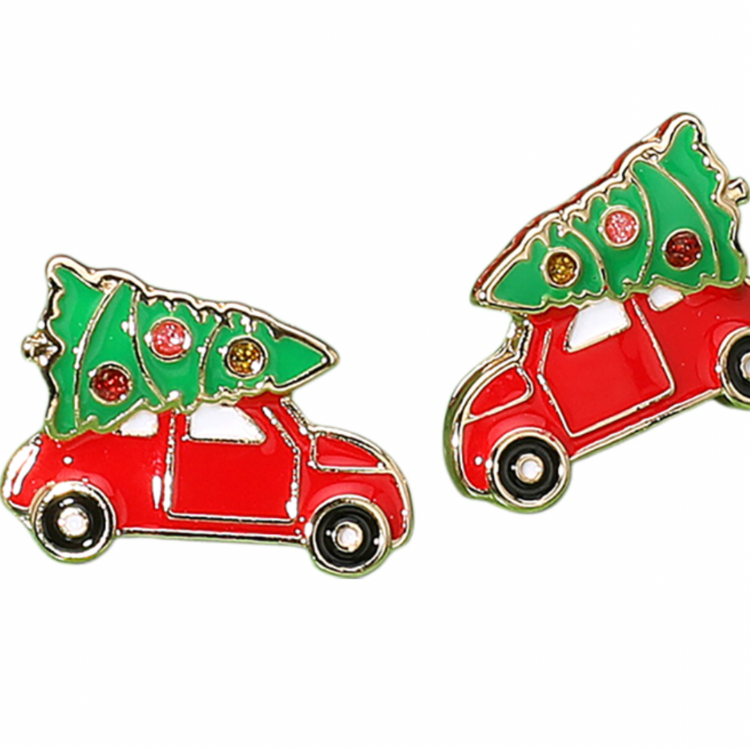Christmas Tree Red Car Stud Earrings