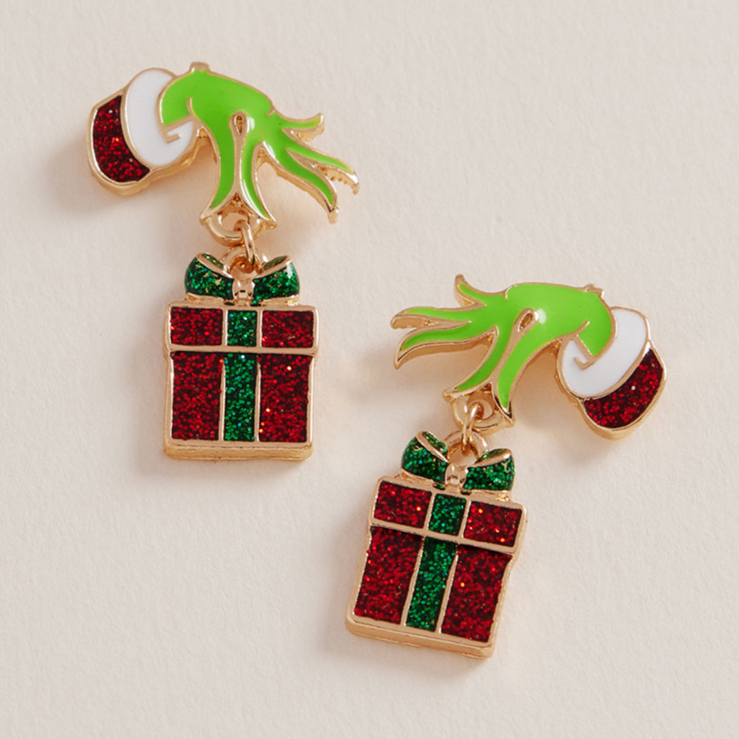 Grinch Hand Holding Red Present