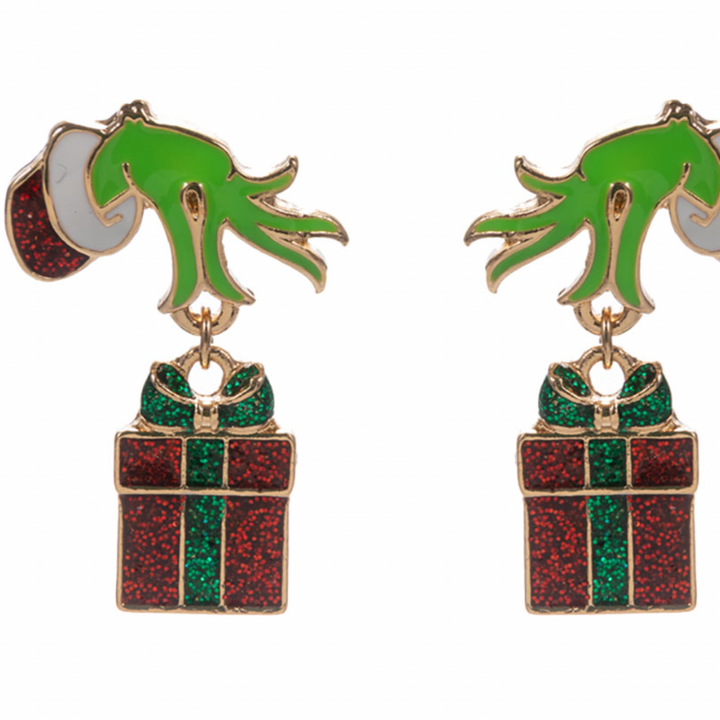 Grinch Hand Holding Red Present