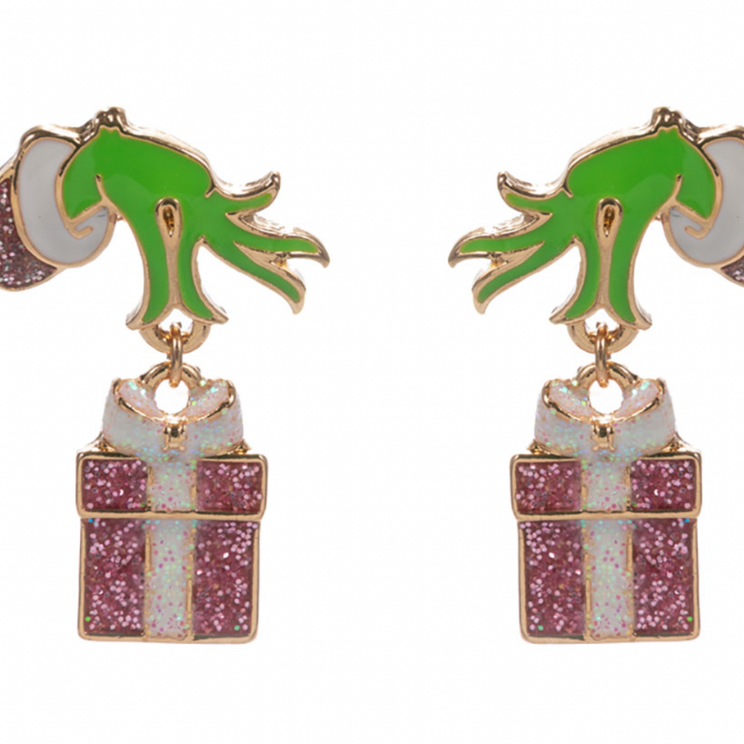 Grinch Hand Holding Pink Present