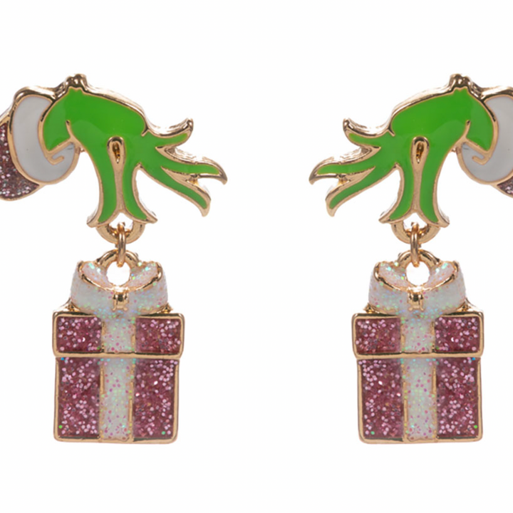 Grinch Hand Holding Pink Present