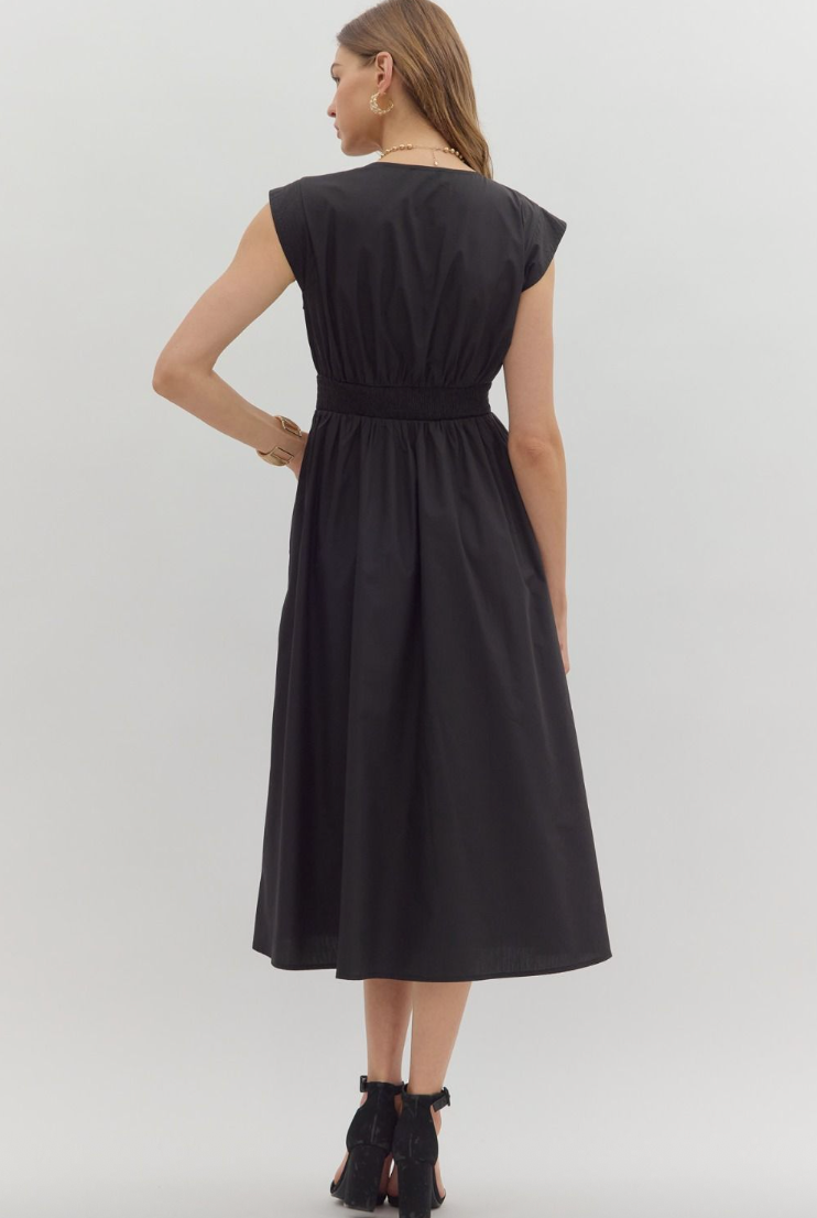 Kathryn - Black Front Zip Midi Dress