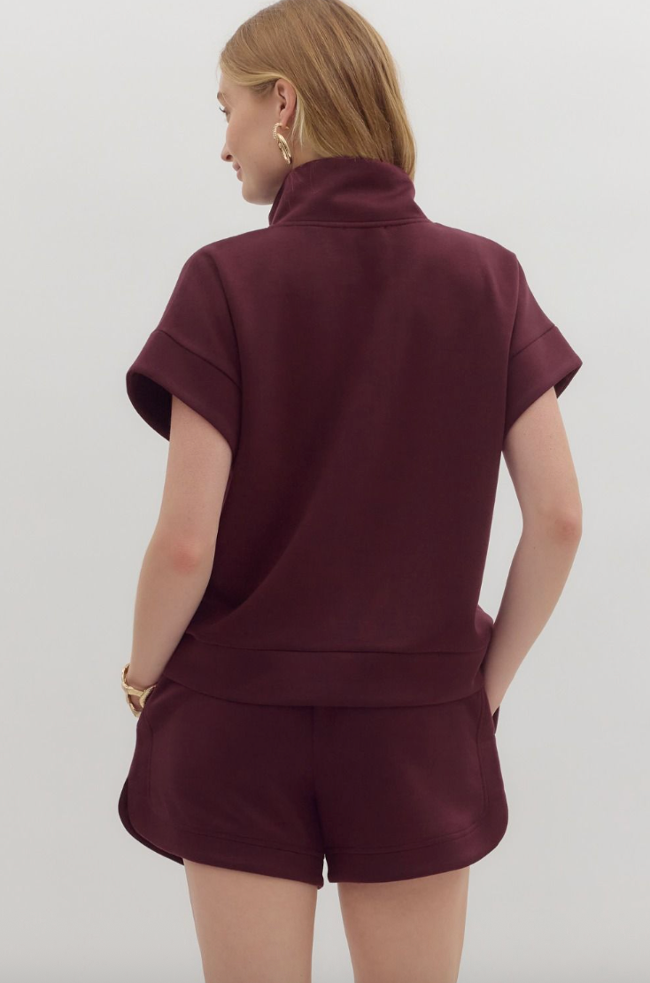 Hanna - Maroon Half Zip Short Set