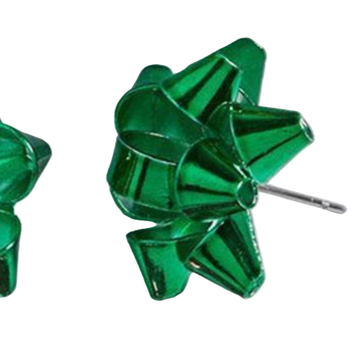 Christmas Gift Bow Stud Earrings - Green