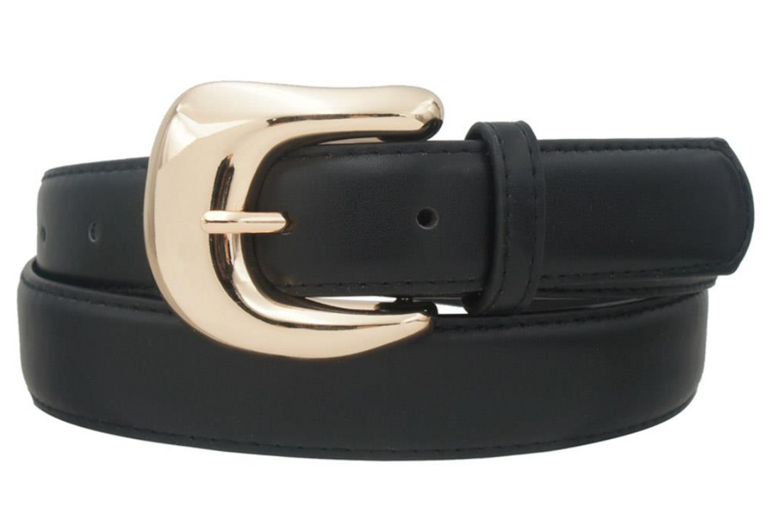 Kara - Double Loop Rectangle Buckle Belt (Black)