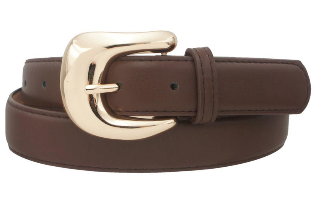 Kara - Double Loop Rectangle Buckle Belt (Brown)