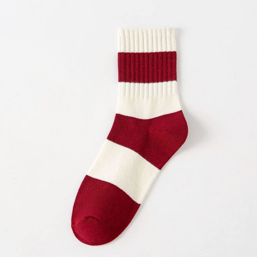 Crimson Red Wide Stripe Crew Socks