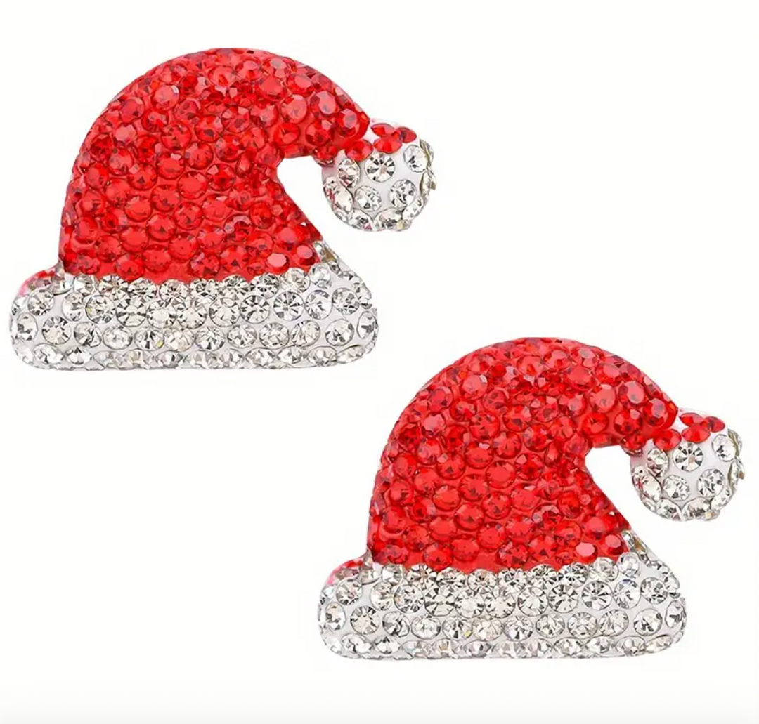 Rhinestone Santa Hat Earrings