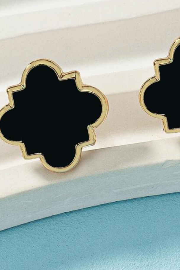 Annie - Quatrefoil Stud Earrings (Black)