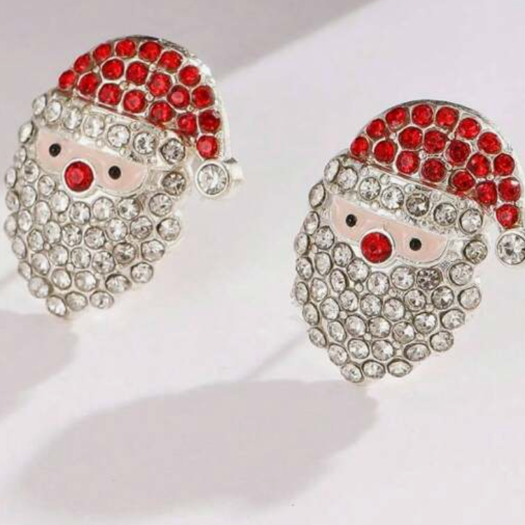 Rhinestone Santa Face Stud Earrings