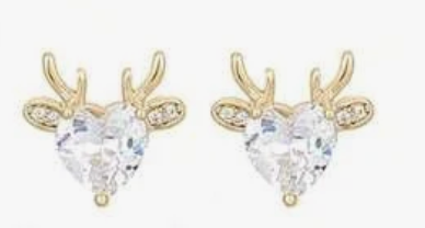 Rhinestone Heart Reindeer Stud Earrings