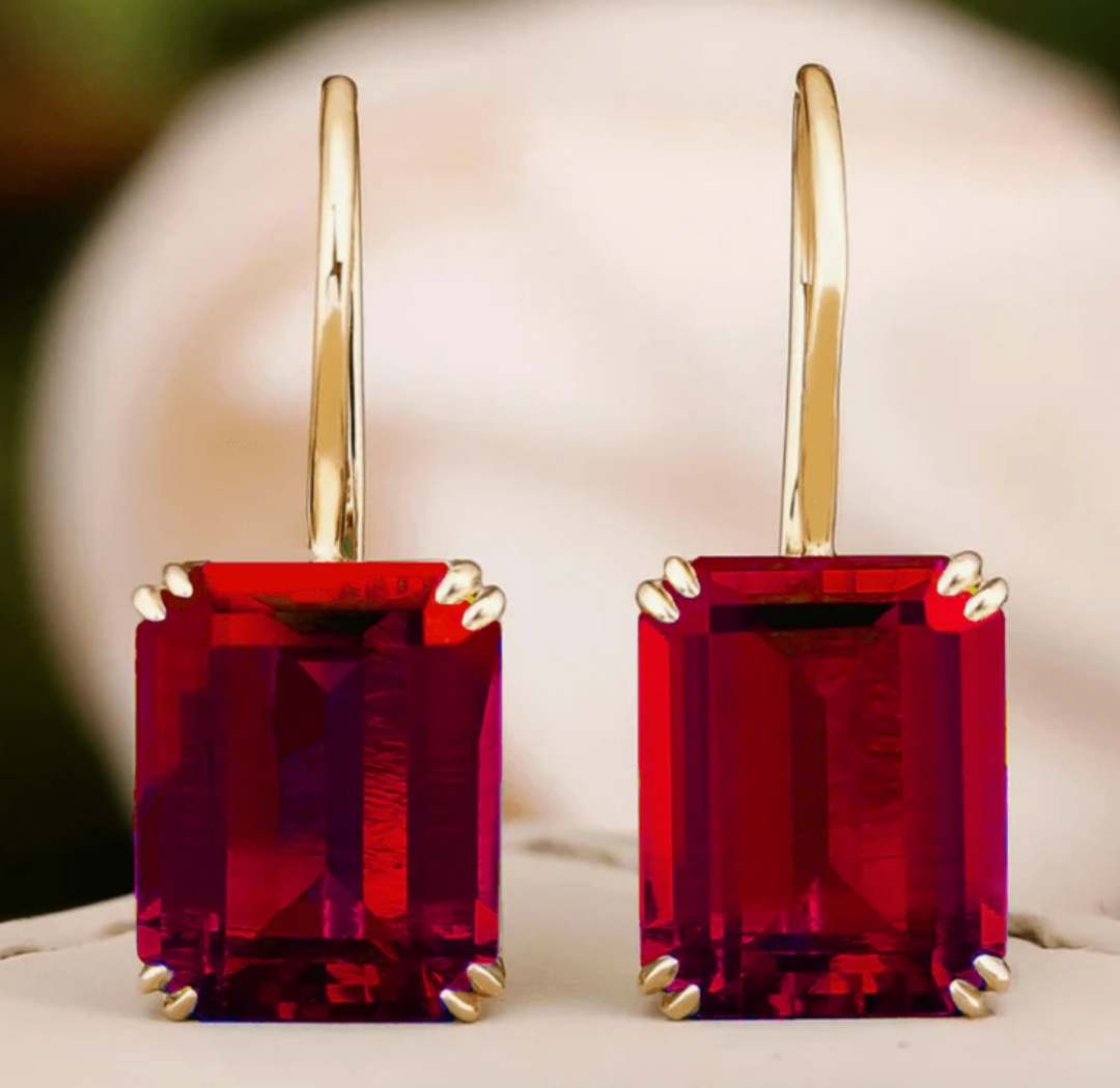 Clara - Jeweled Leverback Earrings (Red)