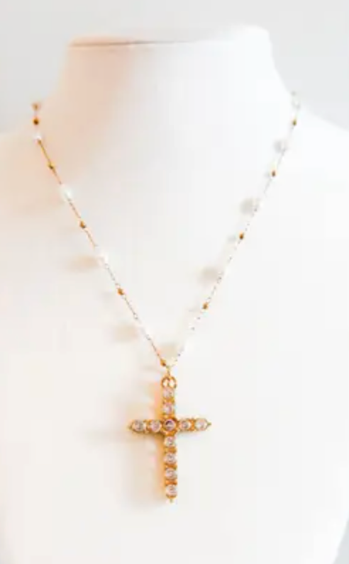 CHANSUTT - Pearl/Rhinestone Cross Necklace