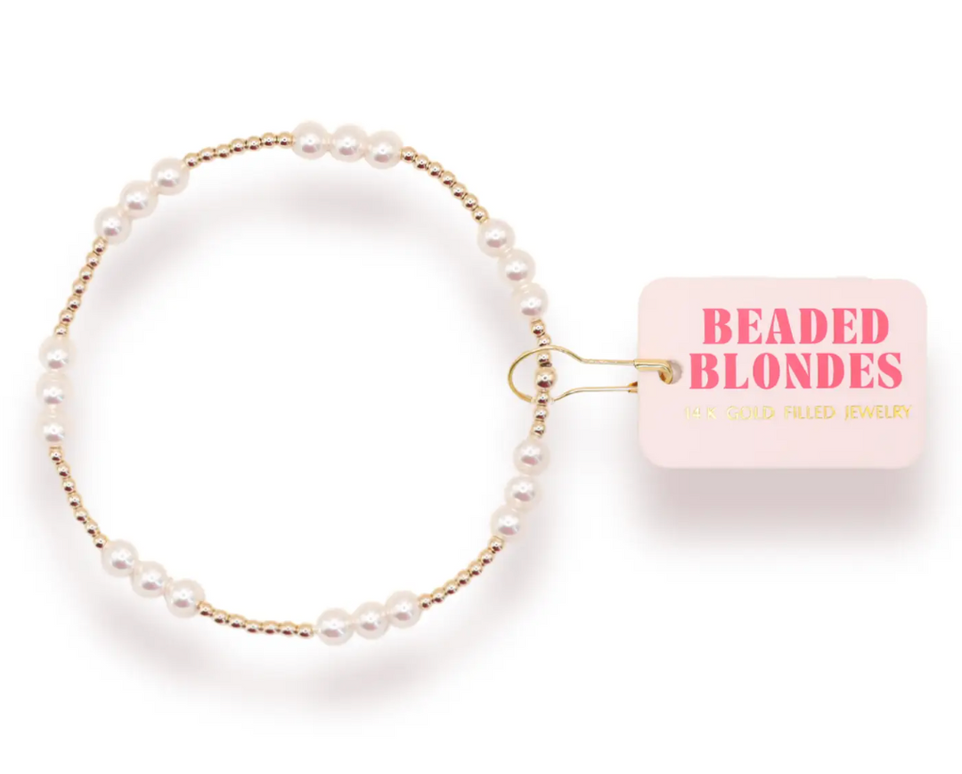 Beaded Blondes - ILY Pearl Bracelet in Gold (Petite)
