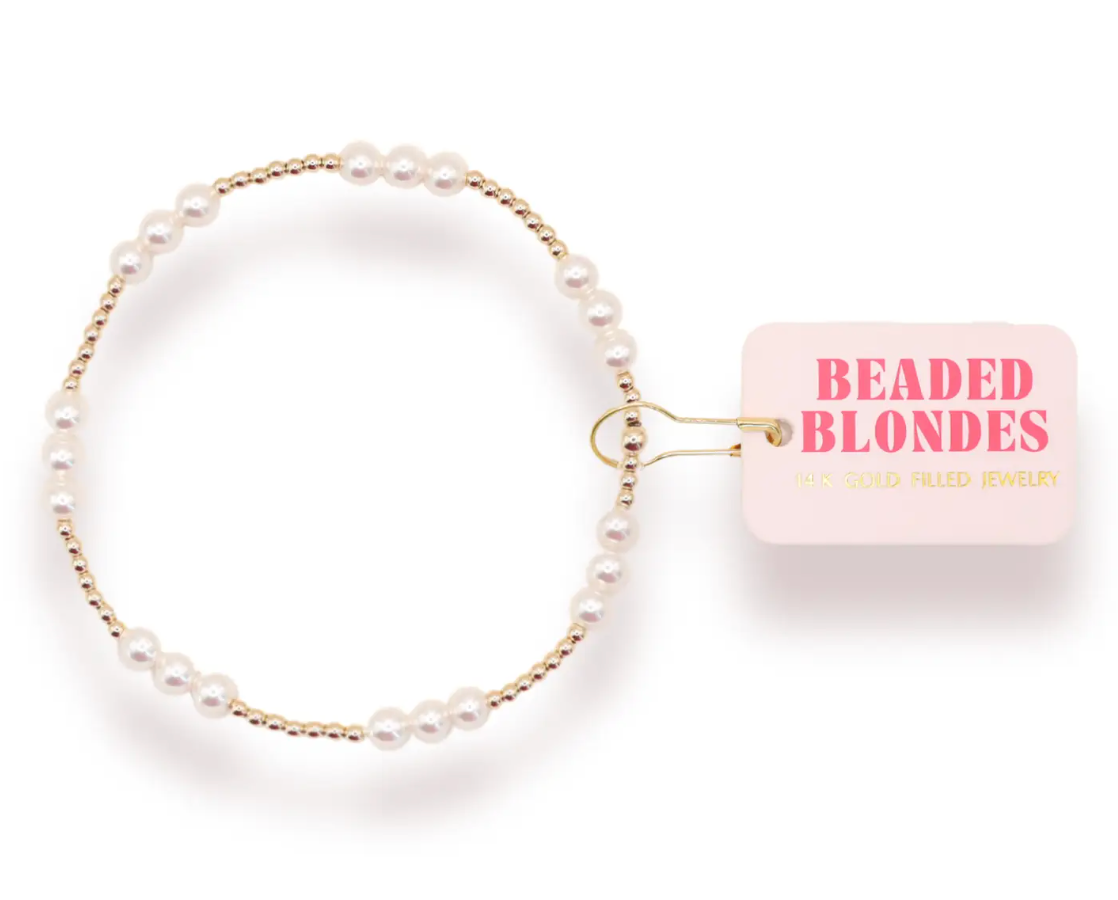 Beaded Blondes - ILY Pearl Bracelet in Gold (Petite)