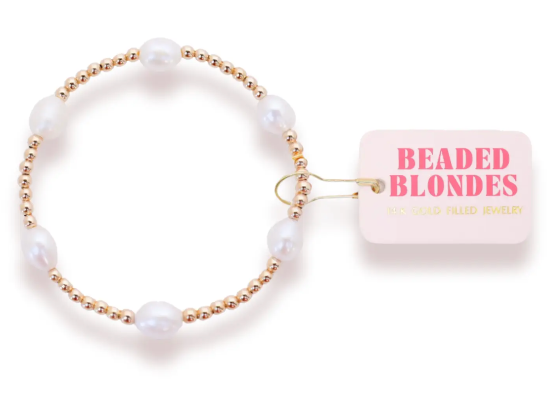 Beaded Blondes - Pearl Poppi Bracelet in Gold (Petite)