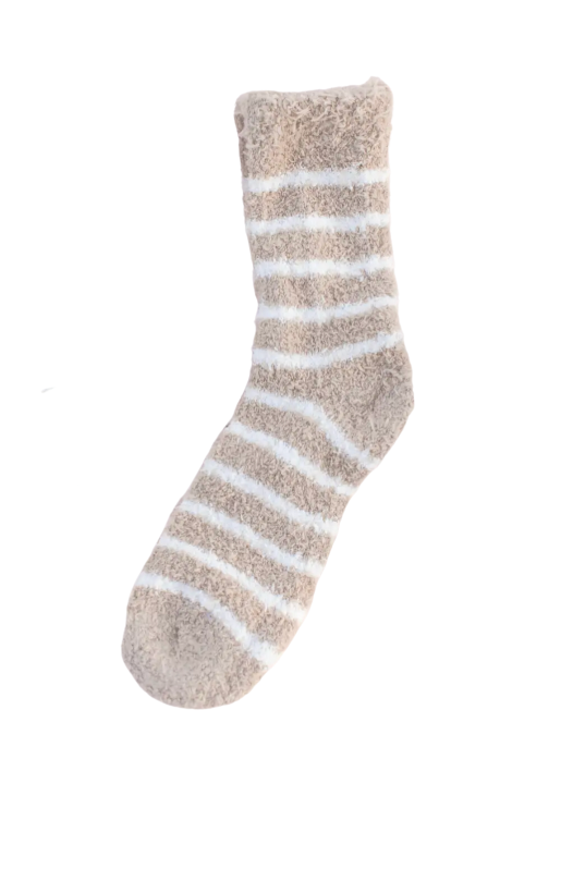 Tan Striped Fuzzy Socks