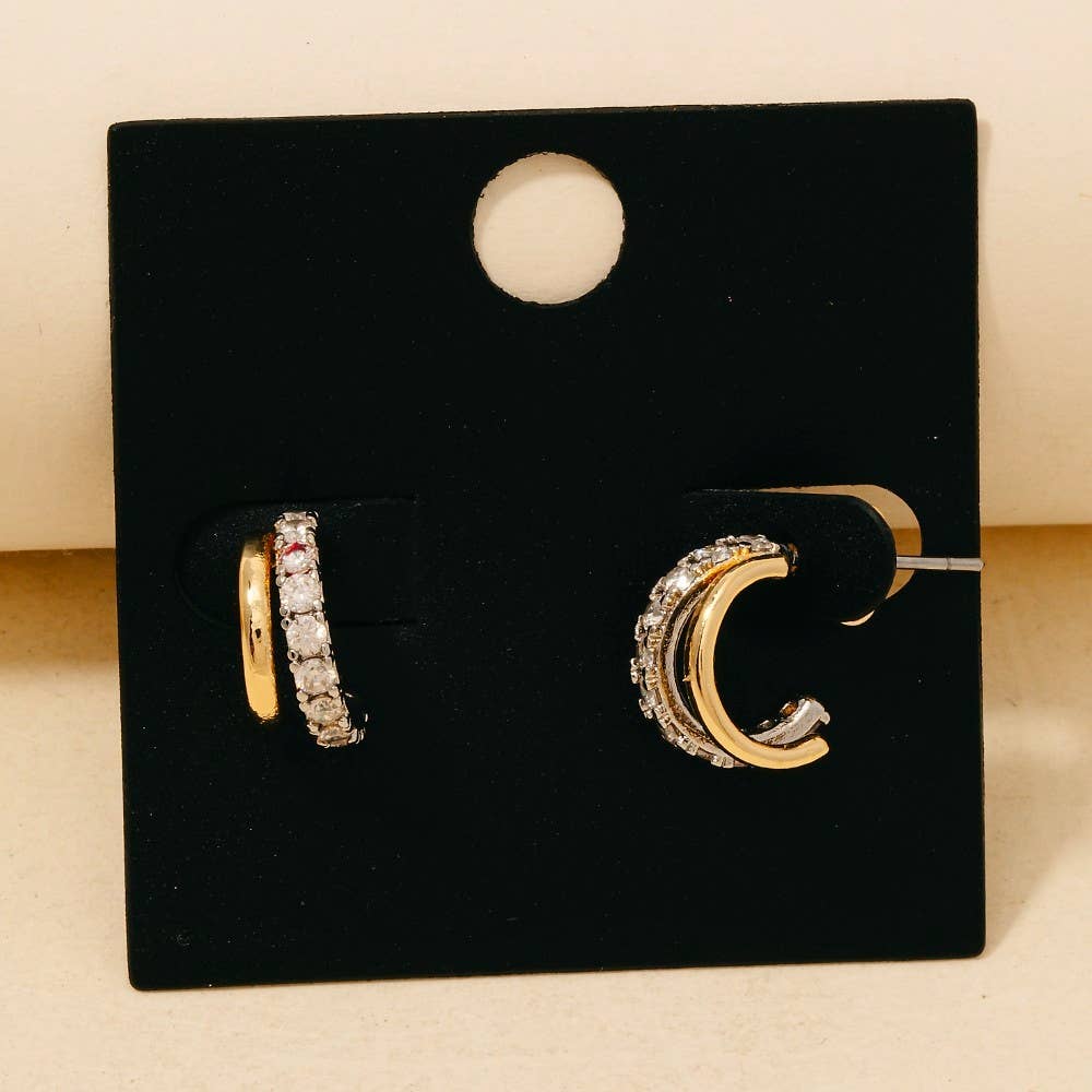 Gabbi - Gold Rhinestone Layered Hoop Earrings