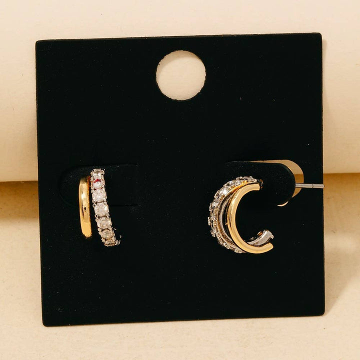 Gabbi - Gold Rhinestone Layered Hoop Earrings