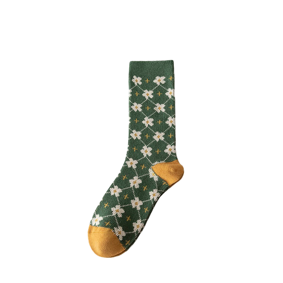 Floral Crew Socks - Green