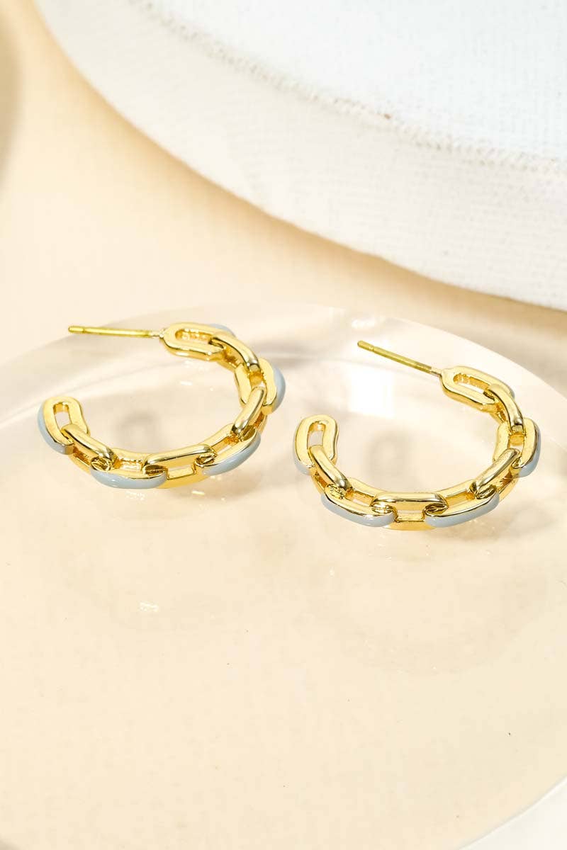 Gracie - Enamel Chain Hoop Earrings (Grey)