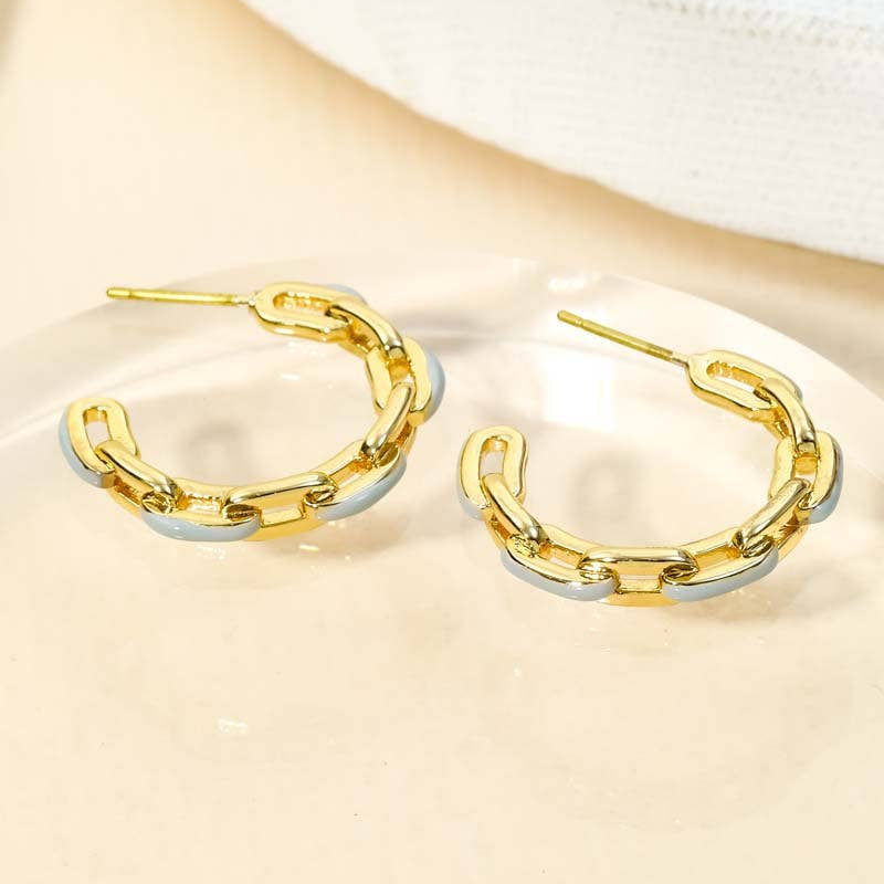 Gracie - Enamel Chain Hoop Earrings (Grey)