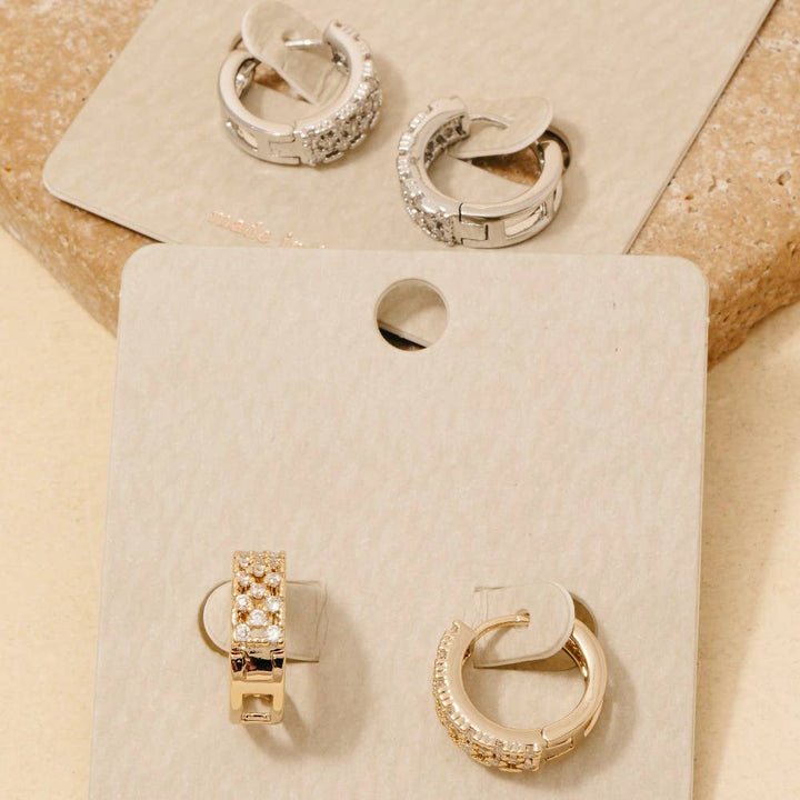 Suzi - Rhinestone Checkered Hoop Earrings