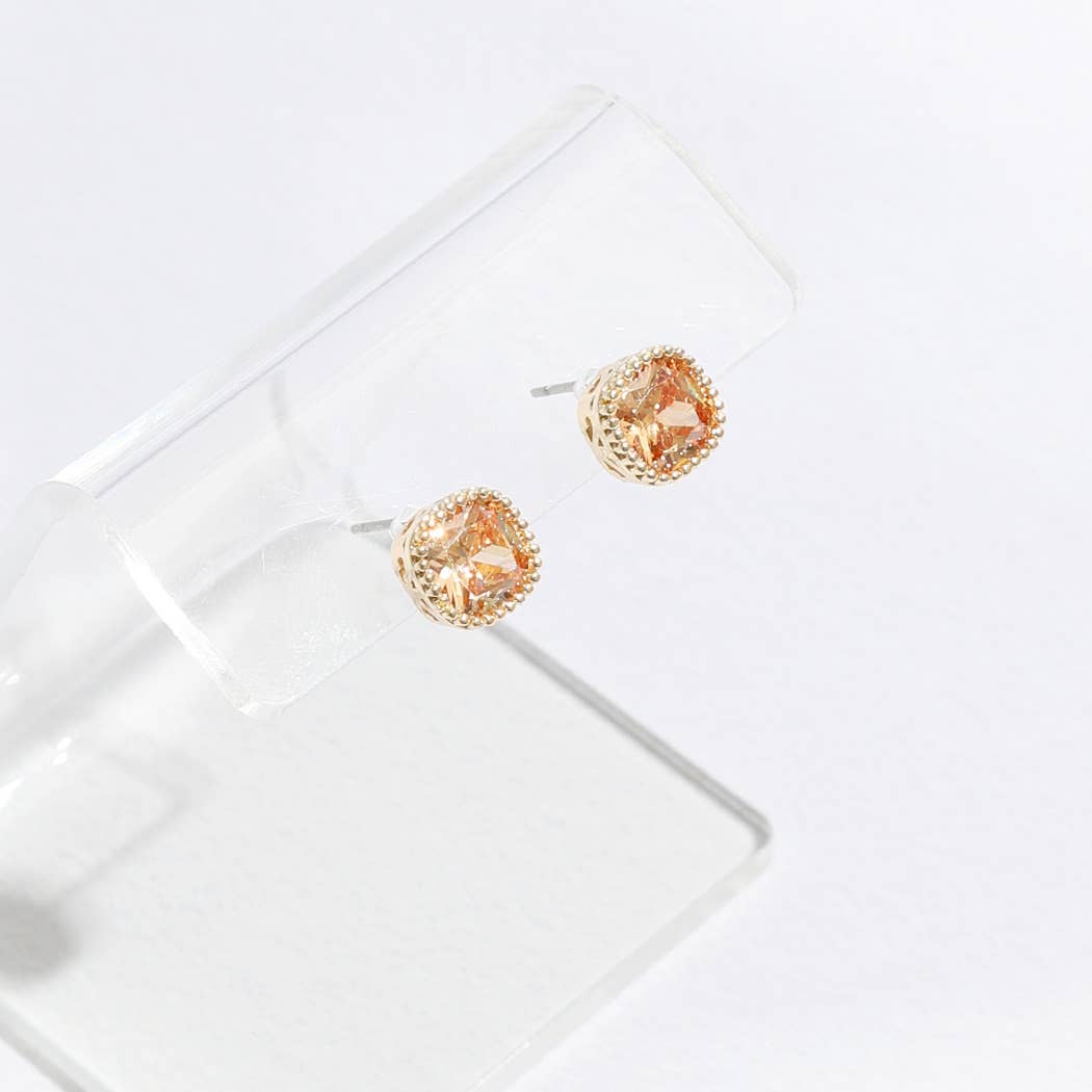 Elaine - Gold Rhinestone Post Earrings (Topaz)