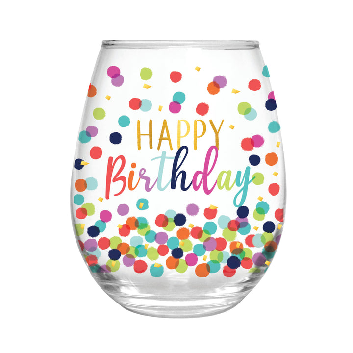Happy Birthday Dotted Stemless Wine Glass
