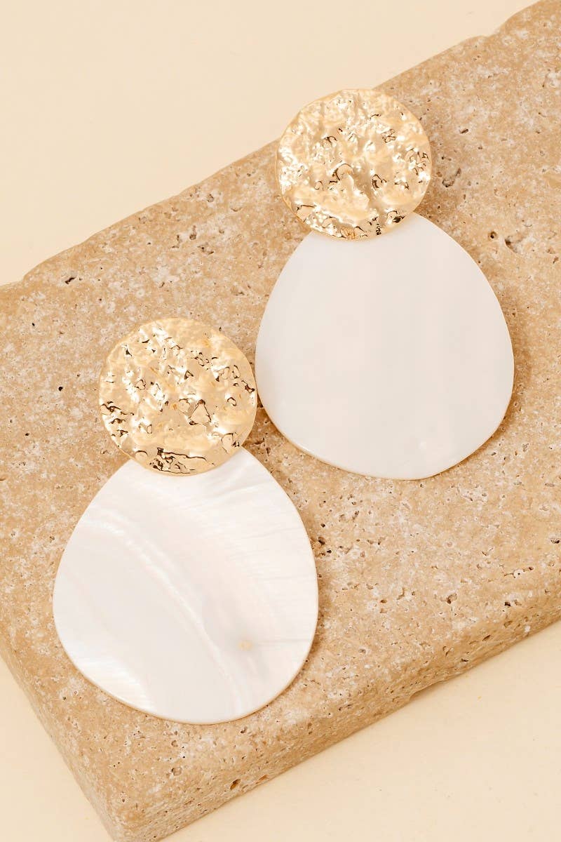 Trina - Oval Shell And Hammered Disc Dangle Earrings