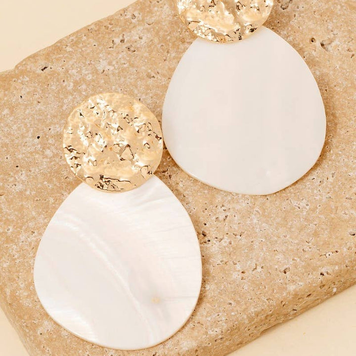 Trina - Oval Shell And Hammered Disc Dangle Earrings
