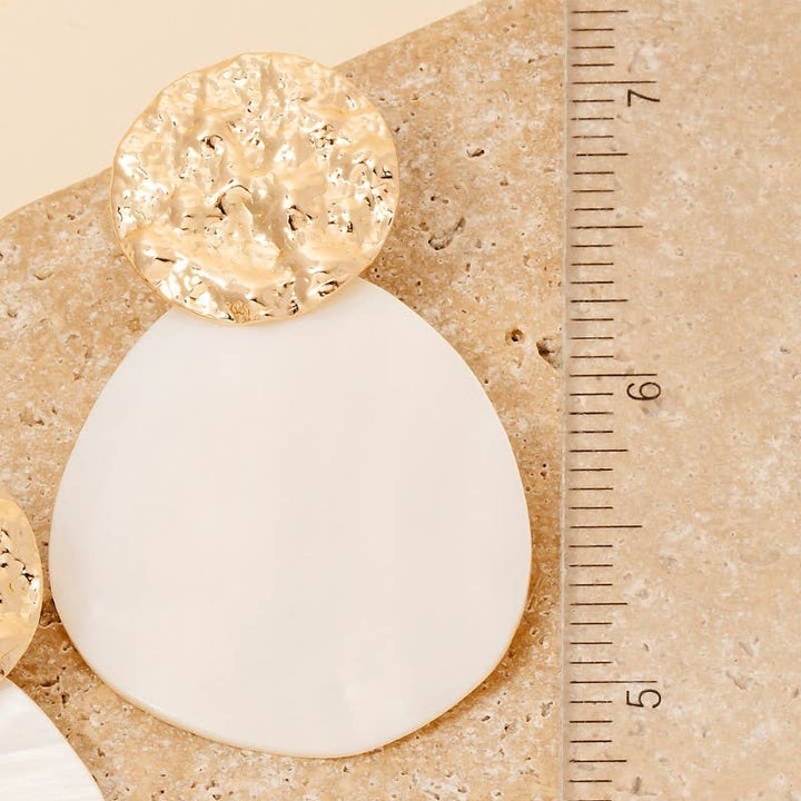Trina - Oval Shell And Hammered Disc Dangle Earrings