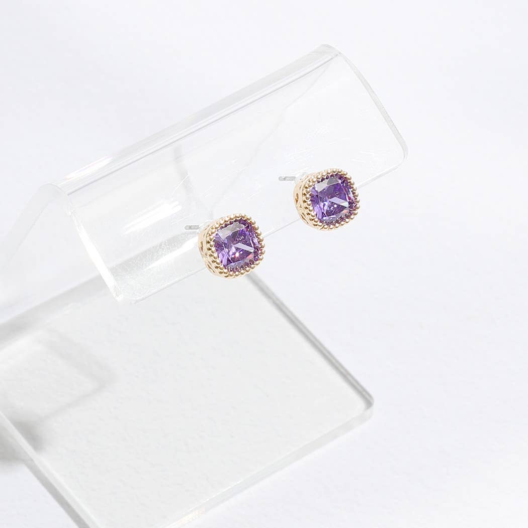 Elaine - Gold Rhinestone Post Earrings (Purple)