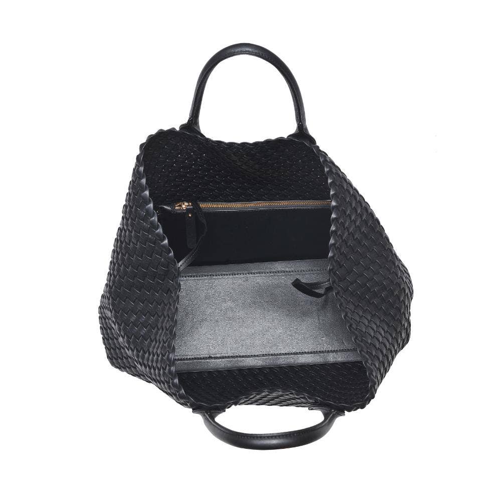 Ithaca - Woven Vegan Leather Tote (Black)