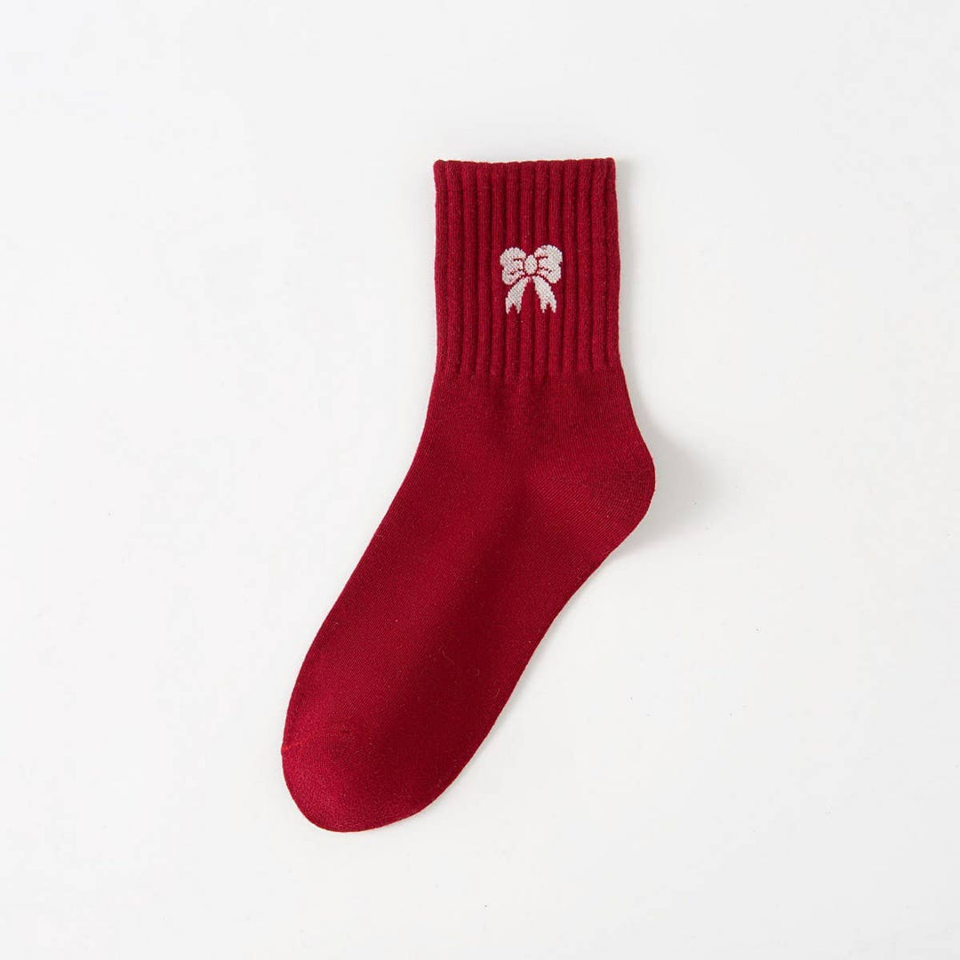 Bow Crew Socks - Crimson Red