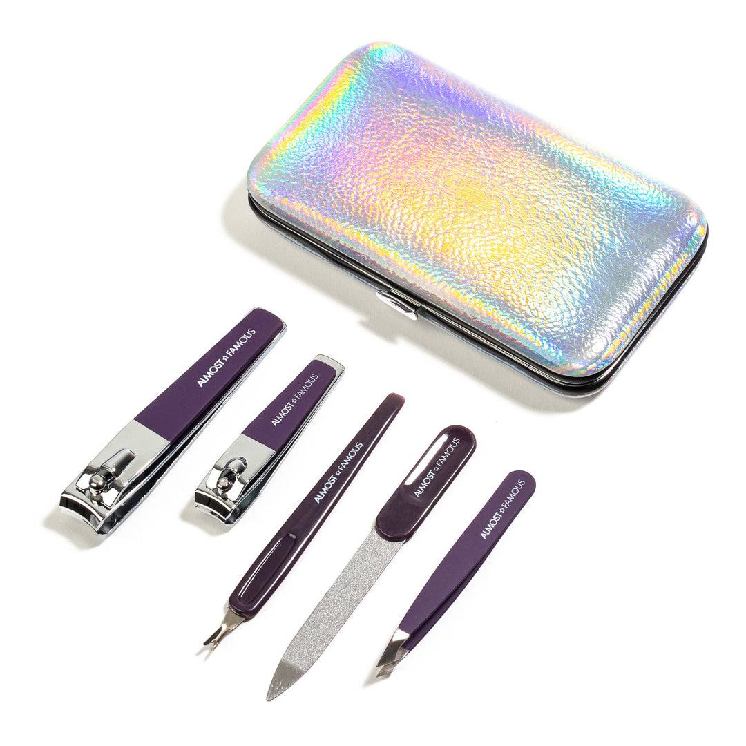 5pc Manicure Kit w/ Holographic Travel Case