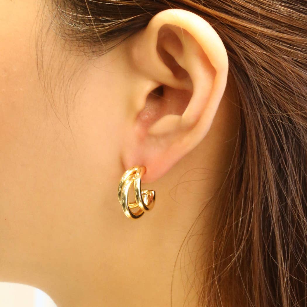 Stormie- 14K Gold-Dipped Triple Layered Hoop Earrings