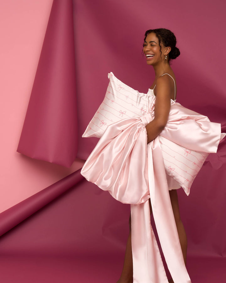 Kitsch - Holiday Satin Pillowcase (Stripes & Bows)