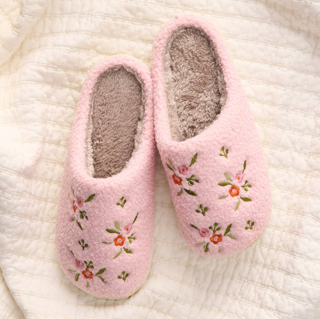 Mindy - Floral Fuzzy Slippers (Pink)