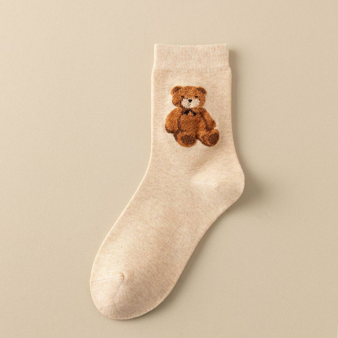 Teddy Bear Crew Socks - Beige