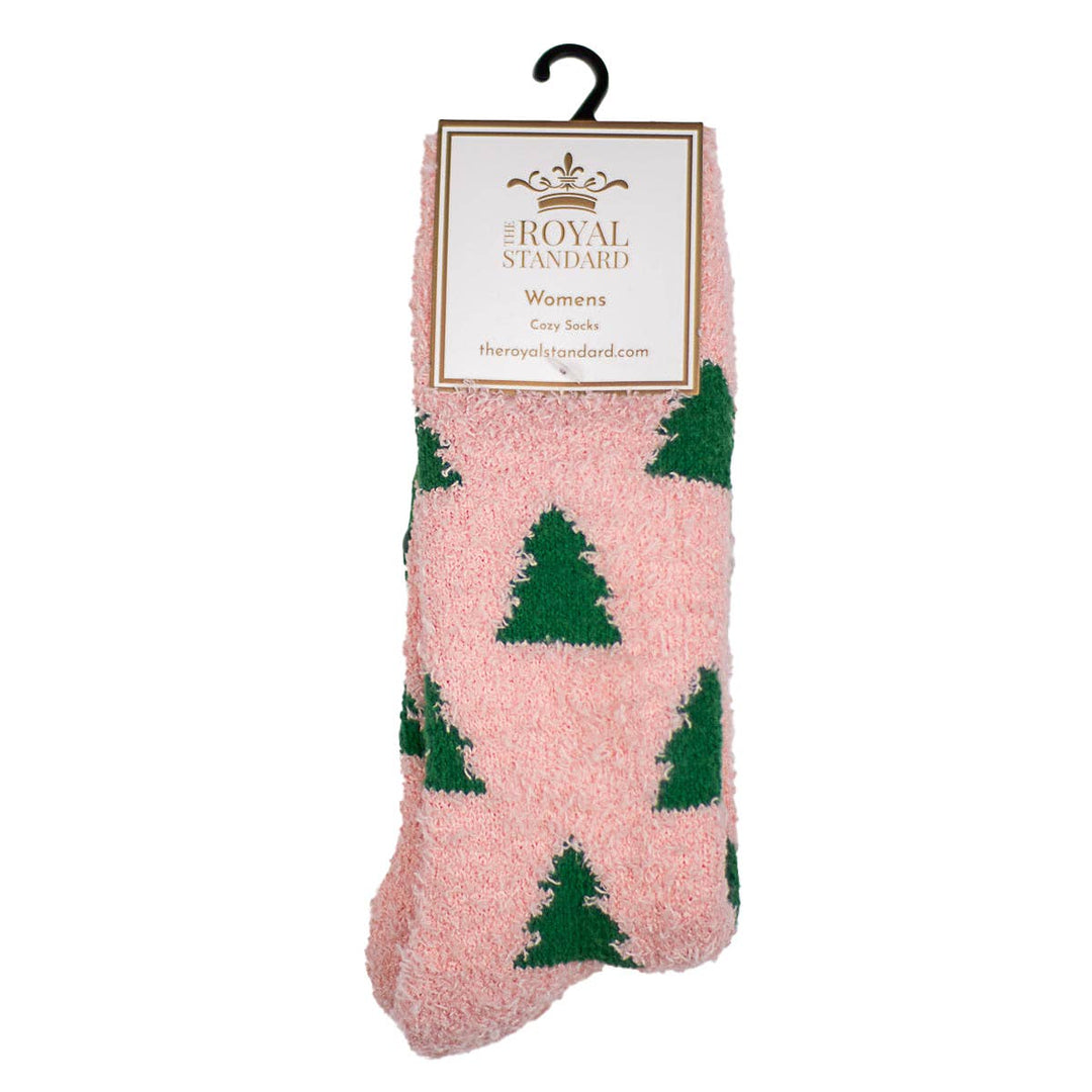 Christmas Tree Fuzzy Pink Socks