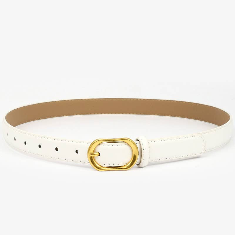 Tatiana - Gold Round Buckle Belt (White)