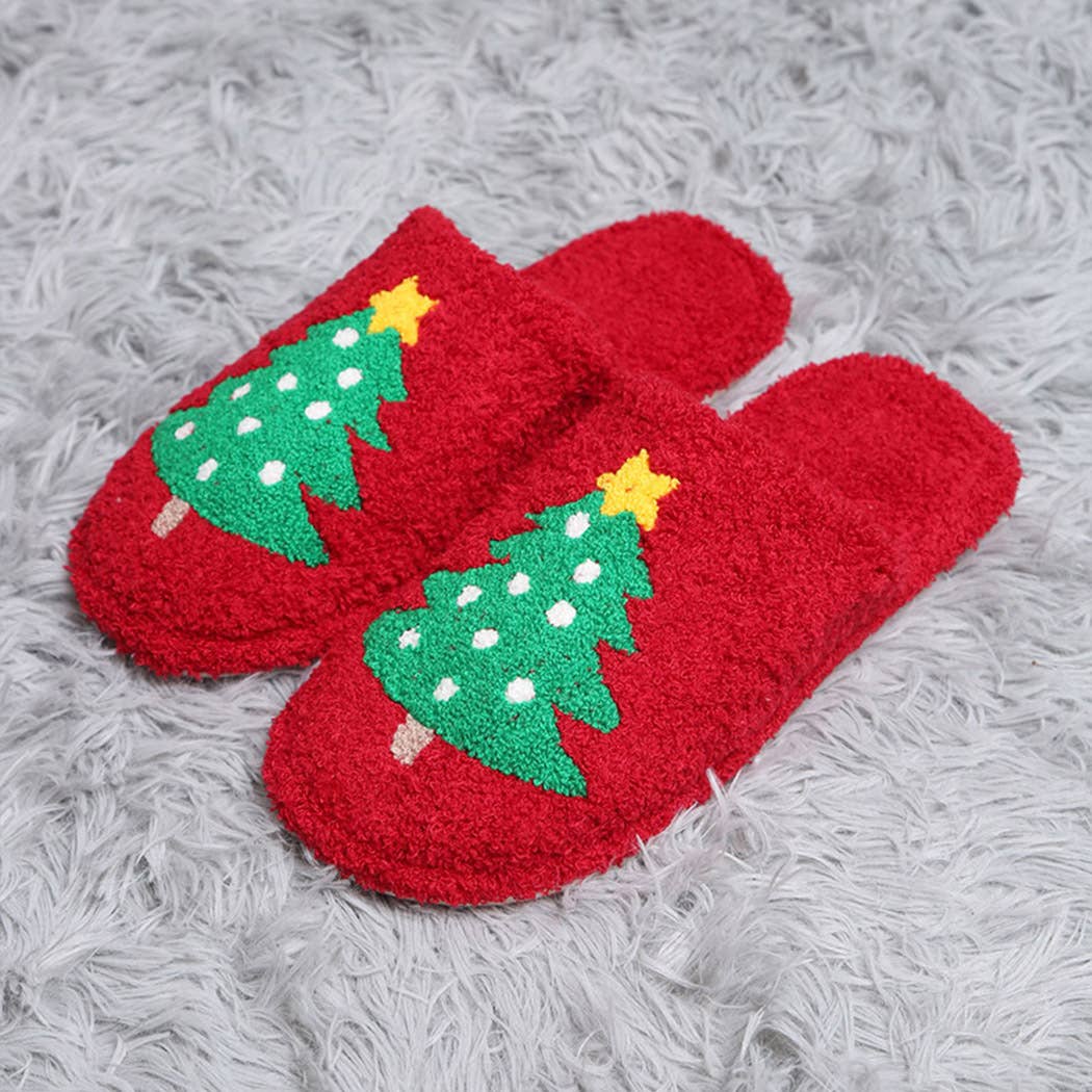 Red Christmas Tree Slippers