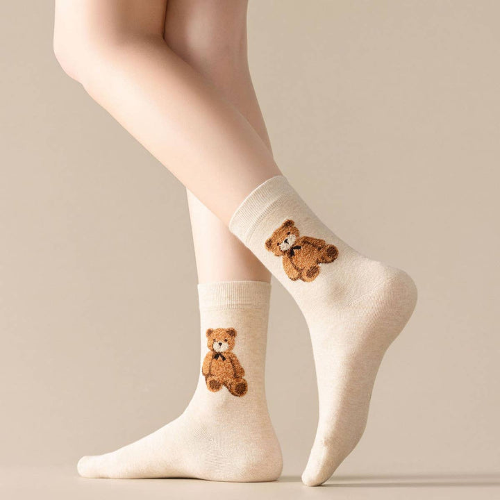 Teddy Bear Crew Socks - Beige