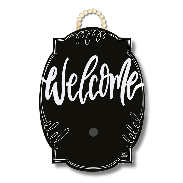 Door Hanger - Black Bloom "Welcome" Sign
