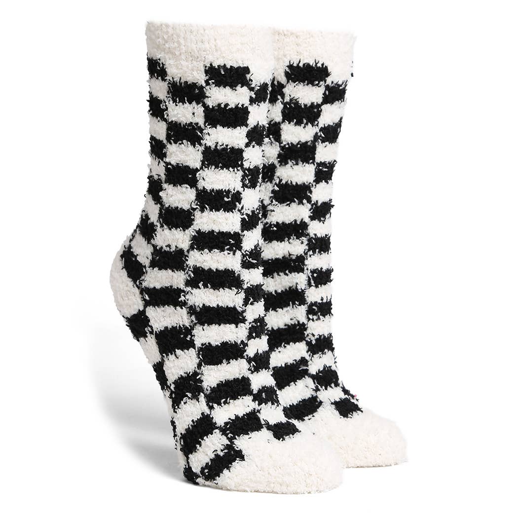 Winnie - Checkered Fuzzy Socks (Black)